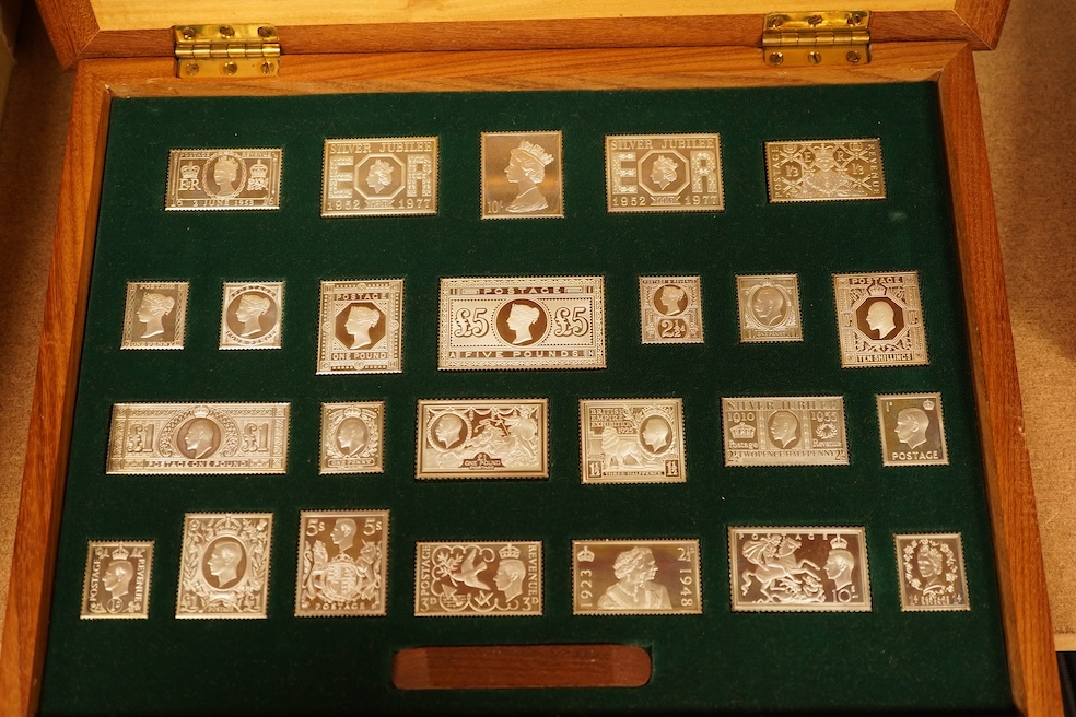 Hallmark collections, 'The Stamps of Royalty', produced in sterling silver to commemorate the Queen‘s silver jubilee 1977, cased with certificate